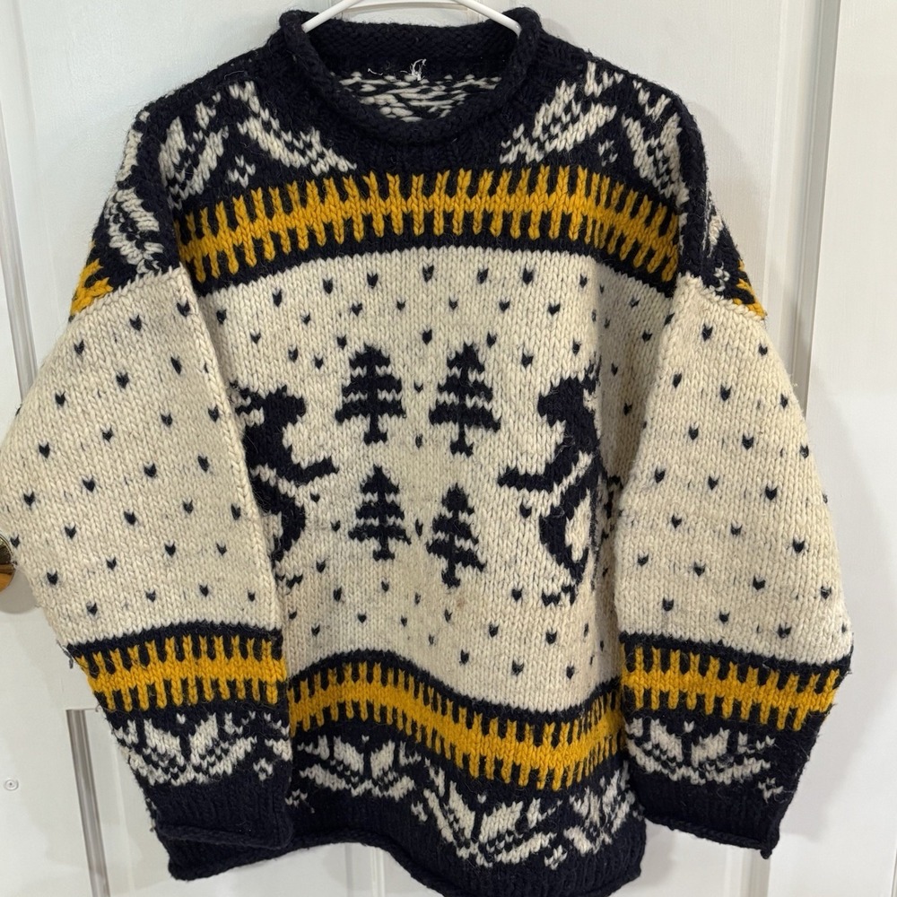 Vintage 80s Ski Lodge mens heavy wool fair isle sweater large - Picture 1 of 9